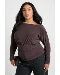 Boohoo - Plus Gathered Panel Long Angel Sleeve Blouson Top - Lyst