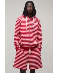 BoohooMAN - Regular Fit Stripe Zip Through Hooded Short Tracksuit - Lyst