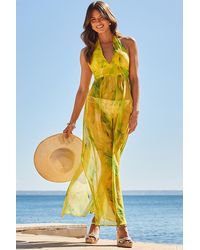Sosandar - Feather Print Halter Neck Maxi Beach Dress - Lyst