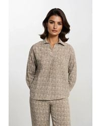 Secret Label - Mocha Chain Print Popover Collared Blouse - Lyst