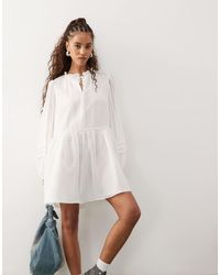 Reclaimed Vintage - Western Mini Smock Dress With Tie Front Collar - Lyst