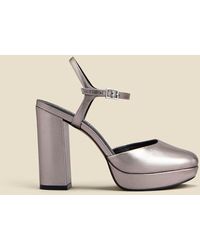 Sosandar - Cici Pewter Leather Platform Block Heel - Lyst