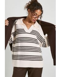 Boohoo - Soft Knit Stripe Polo Collar Sweater - Lyst