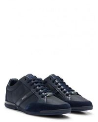 BOSS - Boss Saturn Low Profile Mixed Material Trainers With Suede And Faux Leather - Lyst