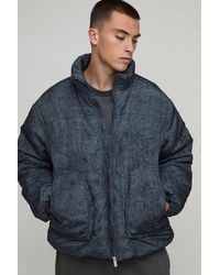 BoohooMAN - Oversized Boxy Fit Washed Nylon Padded Funnel Neck Puffer Jacket - Lyst