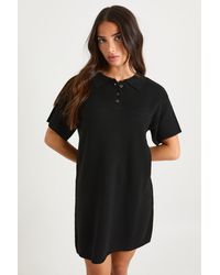 Boohoo - Petite Collared Button Down Oversized Knitted Dress - Lyst