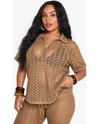 Boohoo - Plus Crochet Overhead Beach Shirt - Lyst