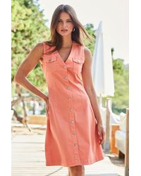 Sosandar - Coral Button Front Sleeveless Denim Dress - Lyst