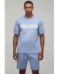 BoohooMAN - High Build Rubber Print Regular Fit Bonded Scuba T-Shirt & Slim Pintuck Short Set - Lyst
