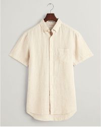 GANT - Regular Linen Houndstooth Short Sleeve Shirt - Lyst