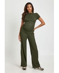 Boohoo - Maternity Ruched Side T-Shirt And Wide Leg Co Ord - Lyst