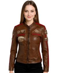 Infinity Leather - Biker Racing Badges Jacket-Dalby Lamb Leather - Lyst