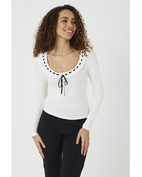 Brave Soul - Ribbed Long Sleeve Top With Bow Detail - Lyst