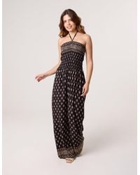 Blue Vanilla - Shirred Wide Leg Border Print Jumpsuit - Lyst