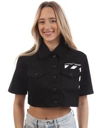 Off-White c/o Virgil Abloh - Off White Diagonal Pocket Cropped Shirt Voor In Zwart-wit - Lyst