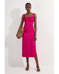 Karen Millen - Viscose Linen Ruched Detail Strappy Woven Midi Dress - Lyst