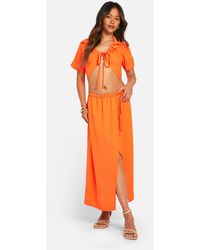 Boohoo - Hammered Ruched Front Shirt & Wrap Midaxi Skirt - Lyst