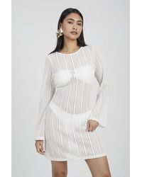 Brave Soul - Off 'Maddy' Long Sleeve Knitted Mesh Mini Dress - Lyst