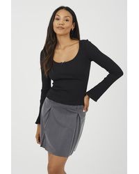 Brave Soul - Ribbed Scoop Neck Top With Lettuce Hem - Lyst