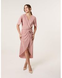 Blue Vanilla - Plisse Wrap Over Midi Dress - Lyst