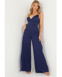 Quiz - Navy Satin Wrap Palazzo Jumpsuit - Lyst