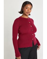 Boohoo - Plus Button Crew Neck Peplum Cardigan - Lyst