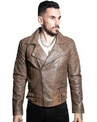 Infinity Leather - Quilted Biker Jacket-Bordeaux - Lyst