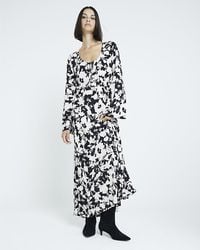 River Island - Floral Long Sleeve Midi Dress - Lyst