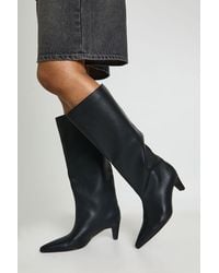 Boohoo - Kitten Heel Pull On Column Boots - Lyst
