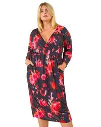 Roman - Curve Floral Print Mesh Midi Dress - Lyst