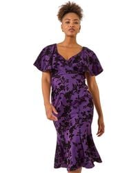 Roman - Glitter Floral Flocked Flutter Dress - Lyst