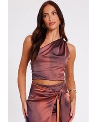 Quiz - One Shoulder Printed Crop Top - Lyst