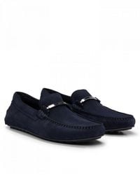 BOSS - Noel Suede Moccasins With Branded Hardware And Full Lining - Lyst