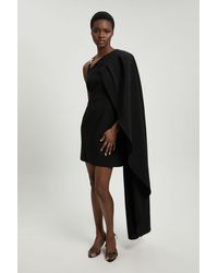 Karen Millen - Compact Viscose Asymmetric Detail Mini Dress - Lyst