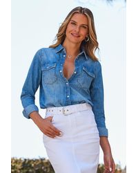 Sosandar - Denim Relaxed Fit Popper Front Shirt - Lyst