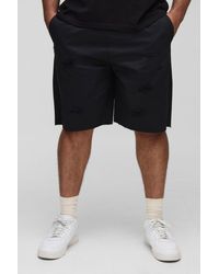 BoohooMAN - Plus Distressed Raw Hem Relaxed Fit Shorts - Lyst