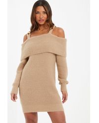 Quiz - Knitted Cold Shoulder Jumper Dress - Lyst