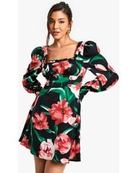 Boohoo - Floral Corset Milkmaid Mini Dress - Lyst