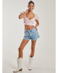 Pink Vanilla - Sweet Heart Cut Out Broderie Crop Top Leather - Lyst