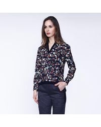 Smart & Joy - Satin Col-v Blouse En Bladeren Print - Lyst