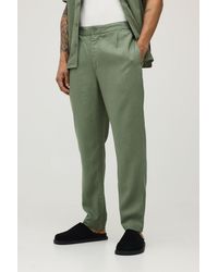 BoohooMAN - Slim Fit Half & Waist Linen Blend Trouser - Lyst