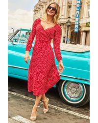 Sosandar - Spot Print Wrap Front Midi Dress - Lyst