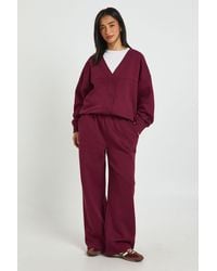 Boohoo - Petite Button Through Cardigan Sweatshirt And Straight Leg Jogger Tracksuit - Lyst