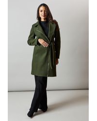 PRINCIPLES - Faux Fur Collar Belted Biker Coat - Lyst