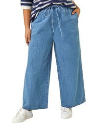 Roman - Curve Tie Waist Denim Wide Leg Trouser - Lyst