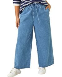 Roman - Curve Tie Waist Denim Wide Leg Trouser - Lyst