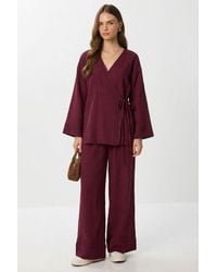 Happiness İstanbul - High Waist Wide Leg Pants & V-Neck Tie Detail Blouse Co-Ord Set - Lyst