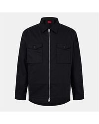 HUGO - Solid Patterned Shirt Jacket With Chest Pocket - Lyst