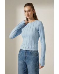 Bigdart - Ribbed Crew Neck Long Sleeve Blouse - Lyst