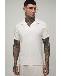 BoohooMAN - Tall Linen Blend Slim Revere Polo - Lyst